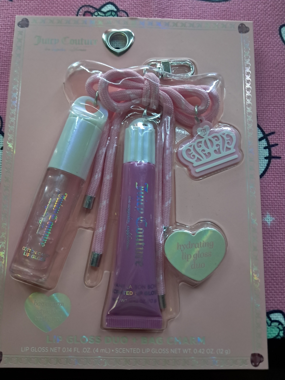 Juicy Pink Hydrating Lip Gloss Duo with Crown Charm